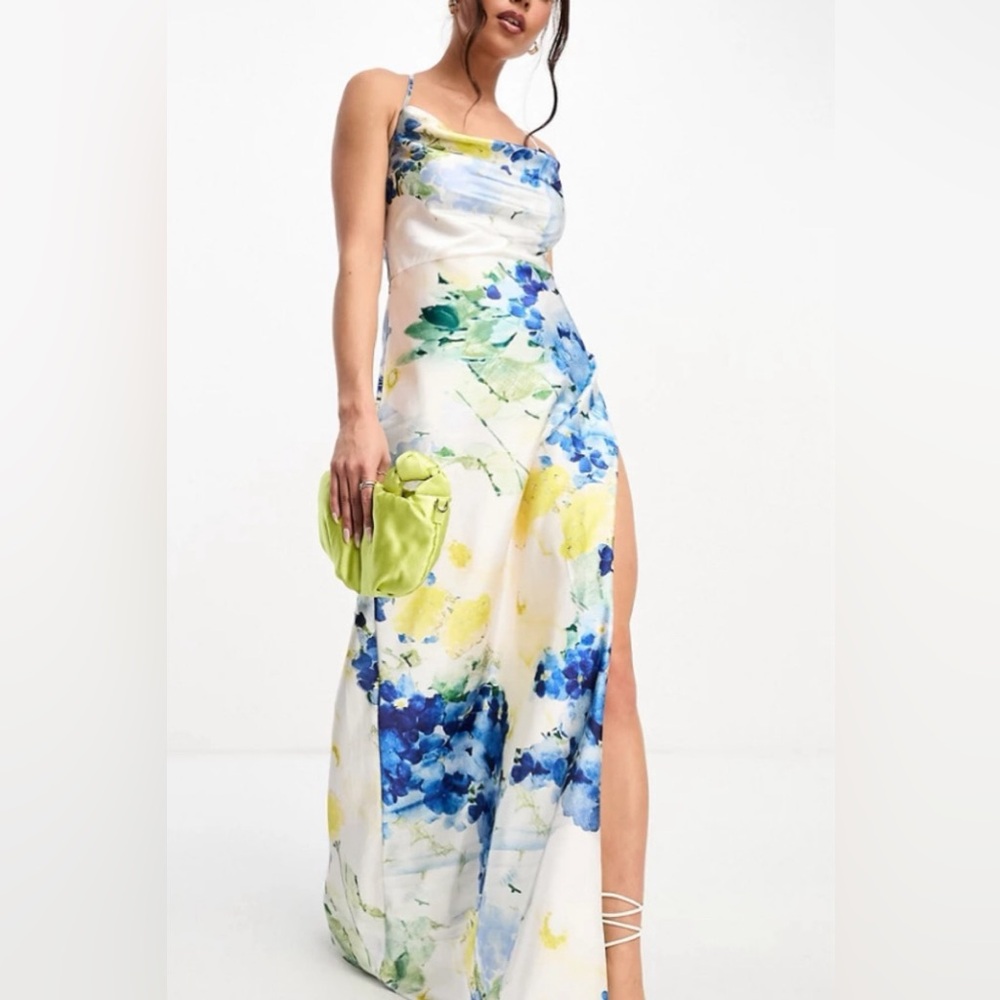 Hope and Ivy Satin Cowl Neck cross back straps Cami Maxi Dress size 12